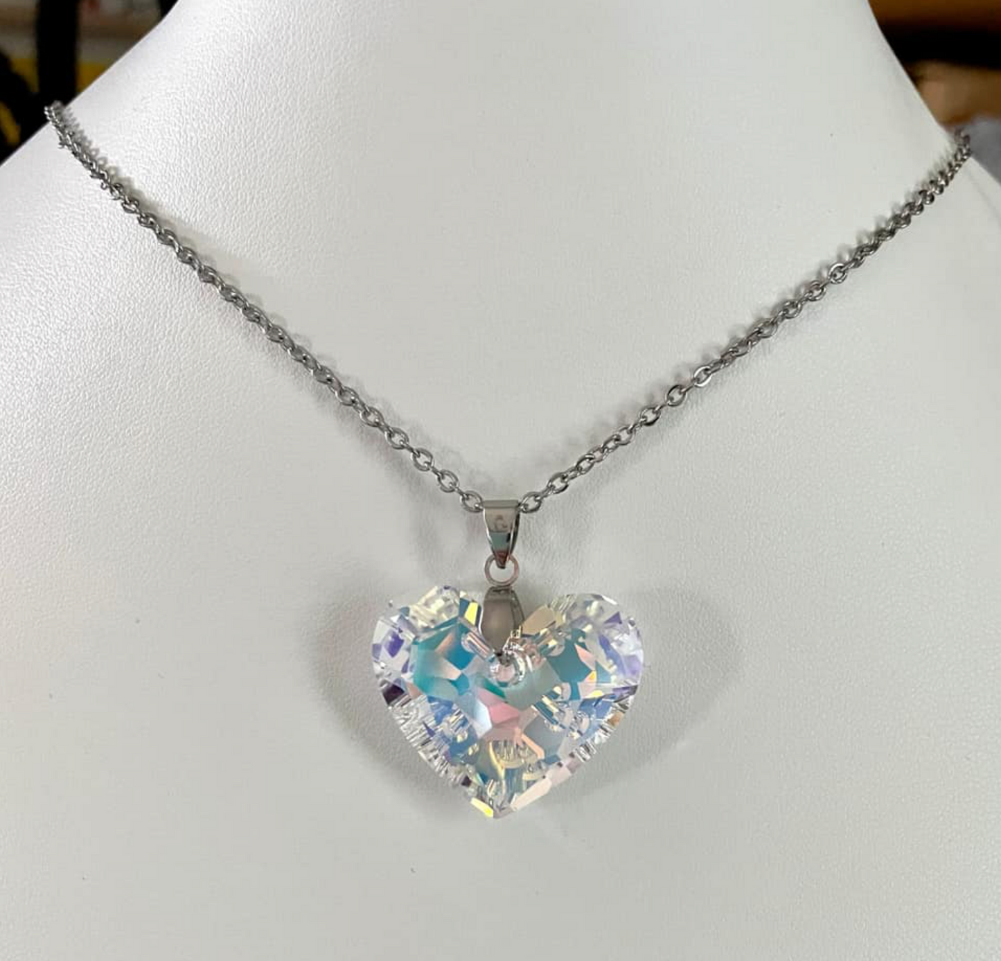 Extra Gros Coeur 28mm en Cristal Vrai Amour Aurore Boréale dorée