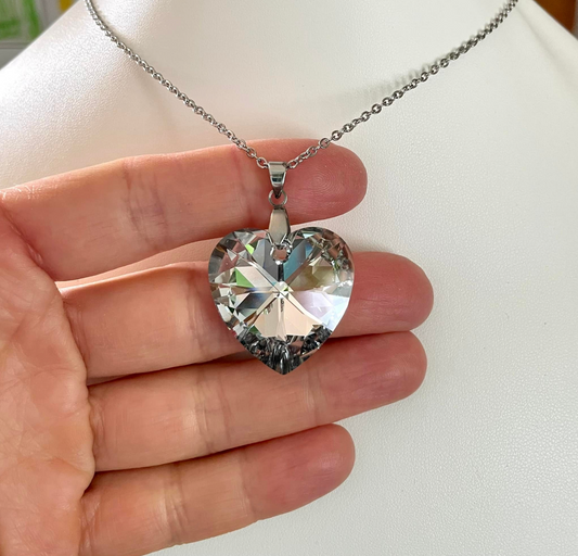 Extra Large 27mm Heart in Silver Shimmer Crystal 