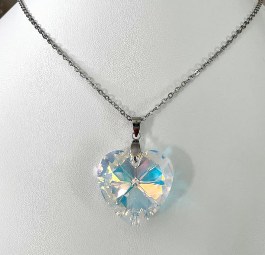 Extra Large 27mm Heart in Golden Aurora Borealis Crystal