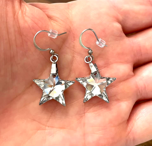 Silver Shimmer Straight Star Earrings 