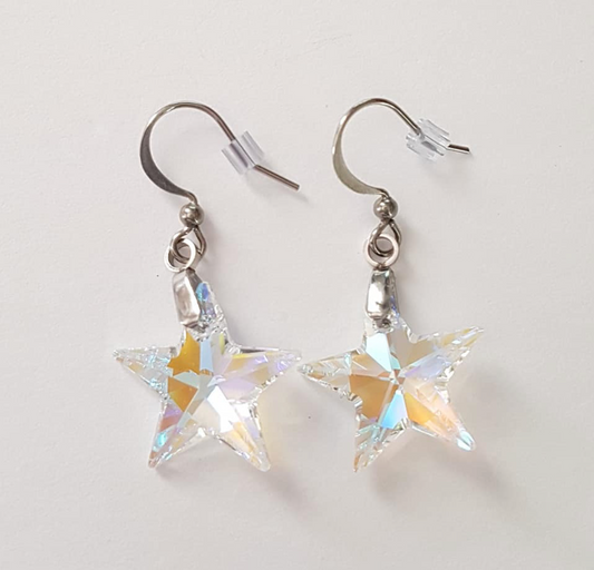 Blue Aurora Borealis Straight Star Earrings 