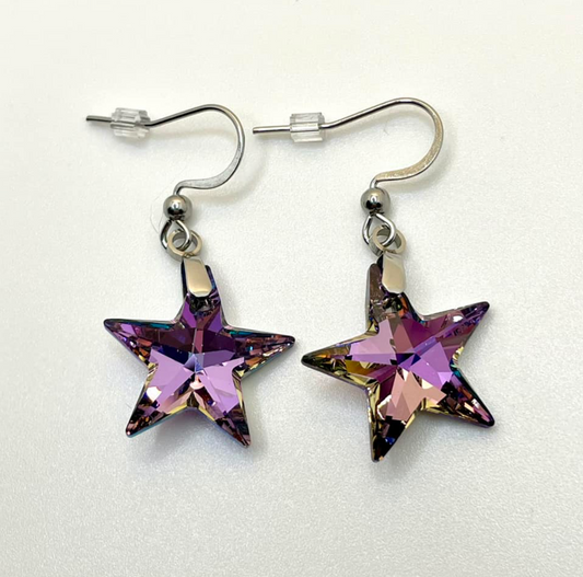 Boucles Étoiles Droites en Cristal Vitrail Shimmer