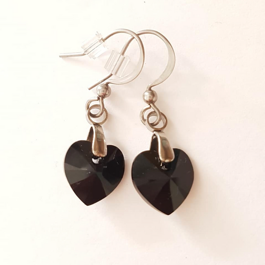 Boucles Coeur en Cristal Noir