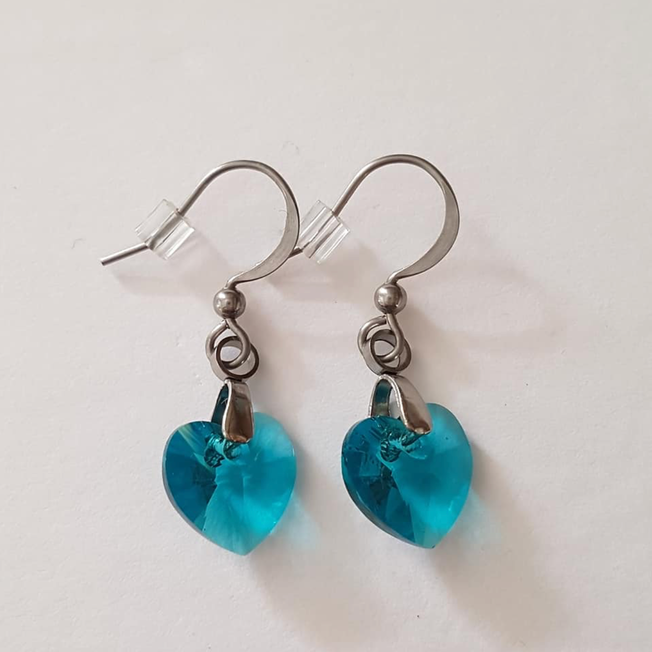 Boucles Coeur en Cristal Turquoise Translucide