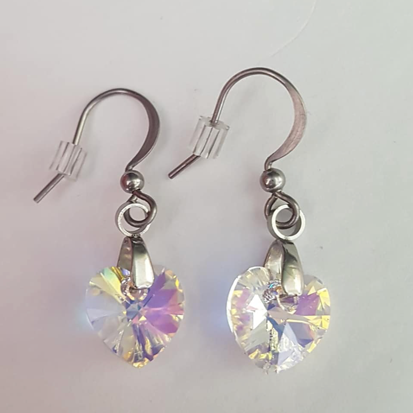 Boucles Coeur en Cristal Aurore Boréale Dorée