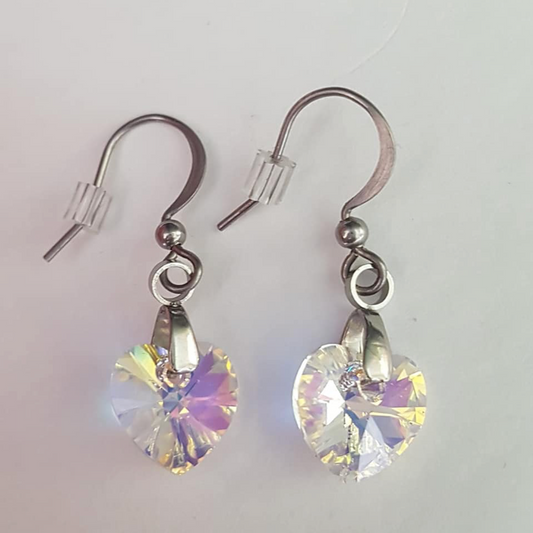 Boucles Coeur en Cristal Aurore Boréale Dorée