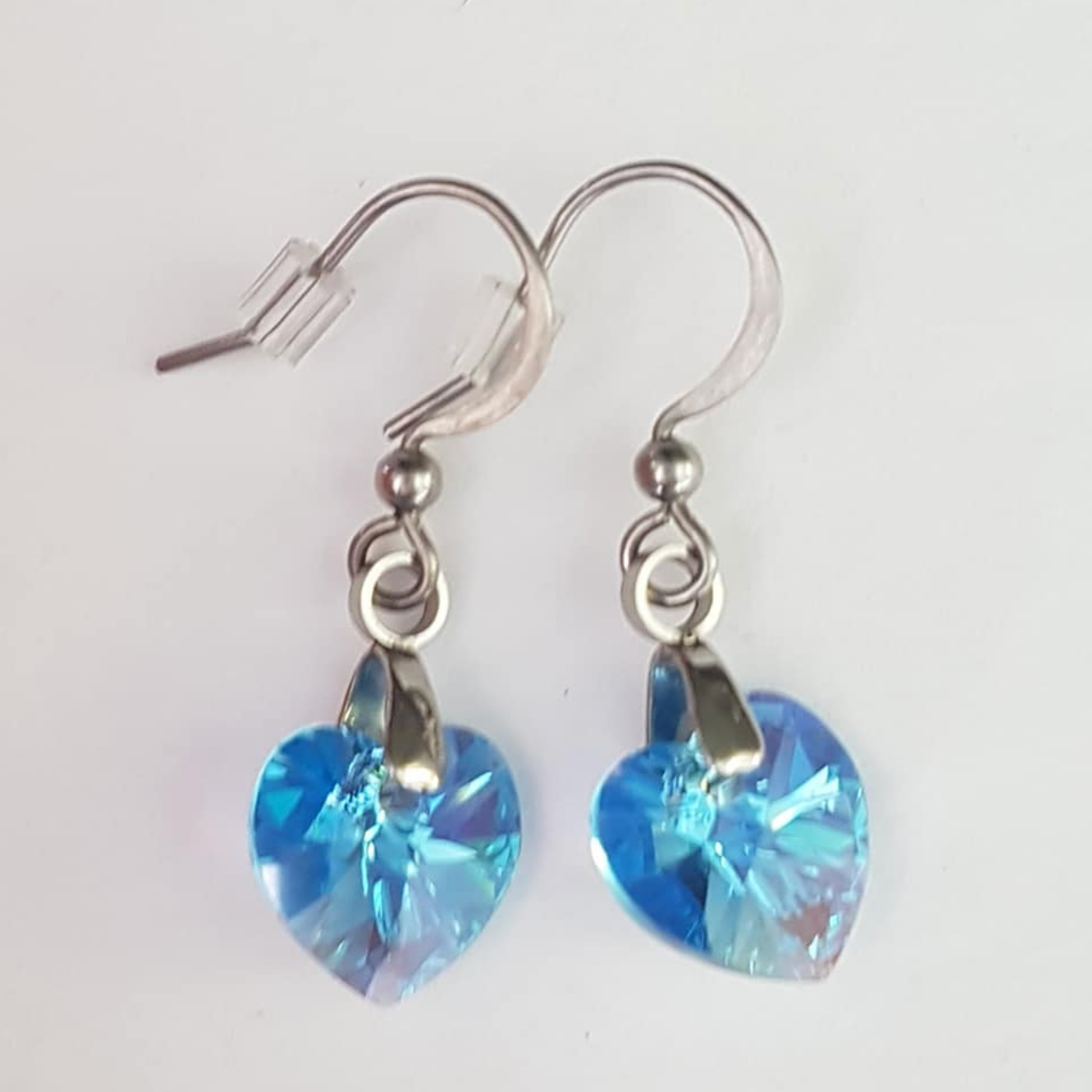 Boucles Coeur en Cristal Aigue-Marine Aurore Boréale