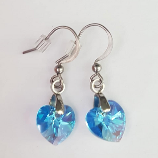 Boucles Coeur en Cristal Aigue-Marine Aurore Boréale