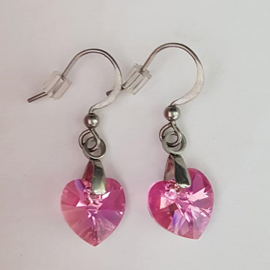 Boucles Coeur en Cristal Rose Aurore Boréale