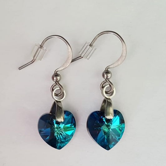 Boucles Coeur en Cristal Bleu Bermudes