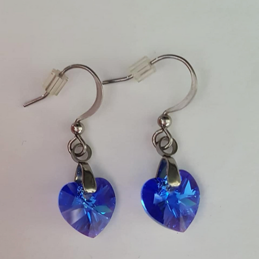Boucles Coeur en Cristal Bleu Saphir Aurore Boréale