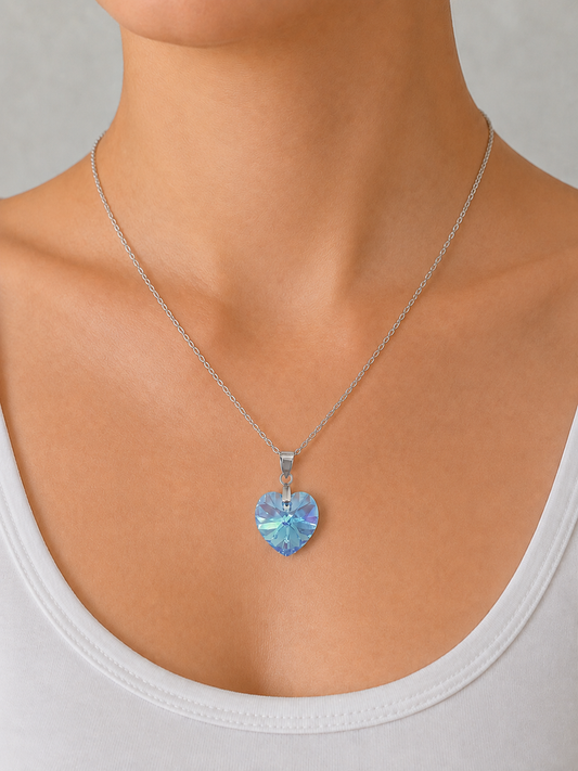 Gros Coeur 18mm en Cristal Aigue-Marine Aurore Boréale
