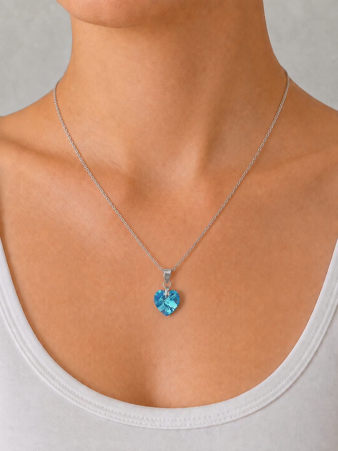 Moyen coeur 14mm en cristal Aigue-Marine Aurore Boréale