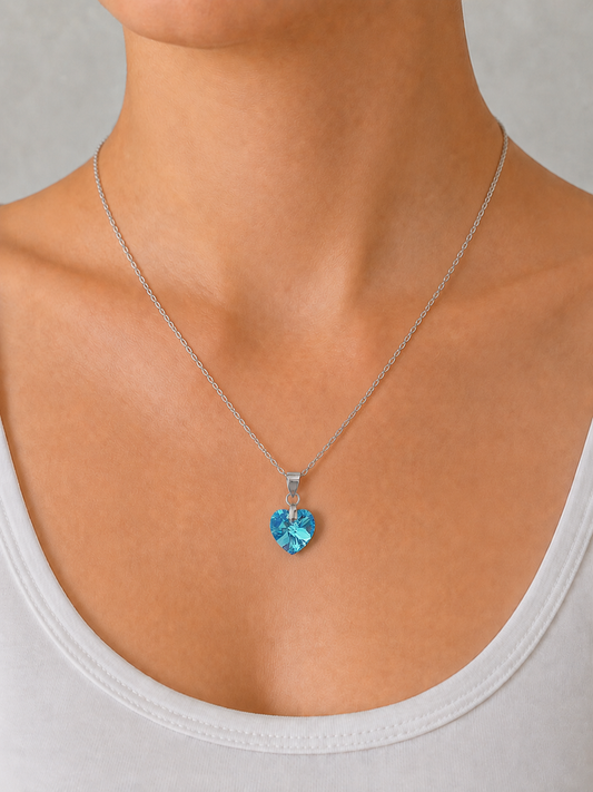 Moyen coeur 14mm en cristal Aigue-Marine Aurore Boréale
