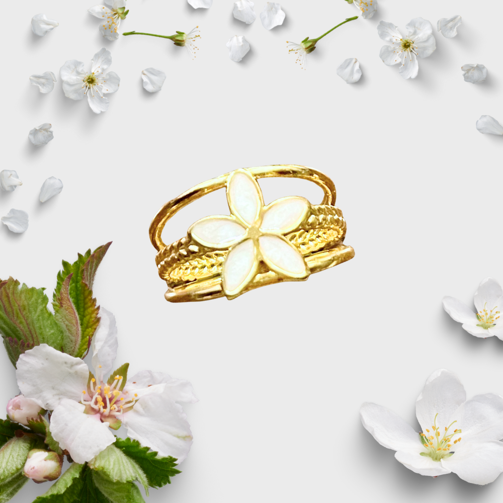 Bague Fleur Blanche en inox Dorée
