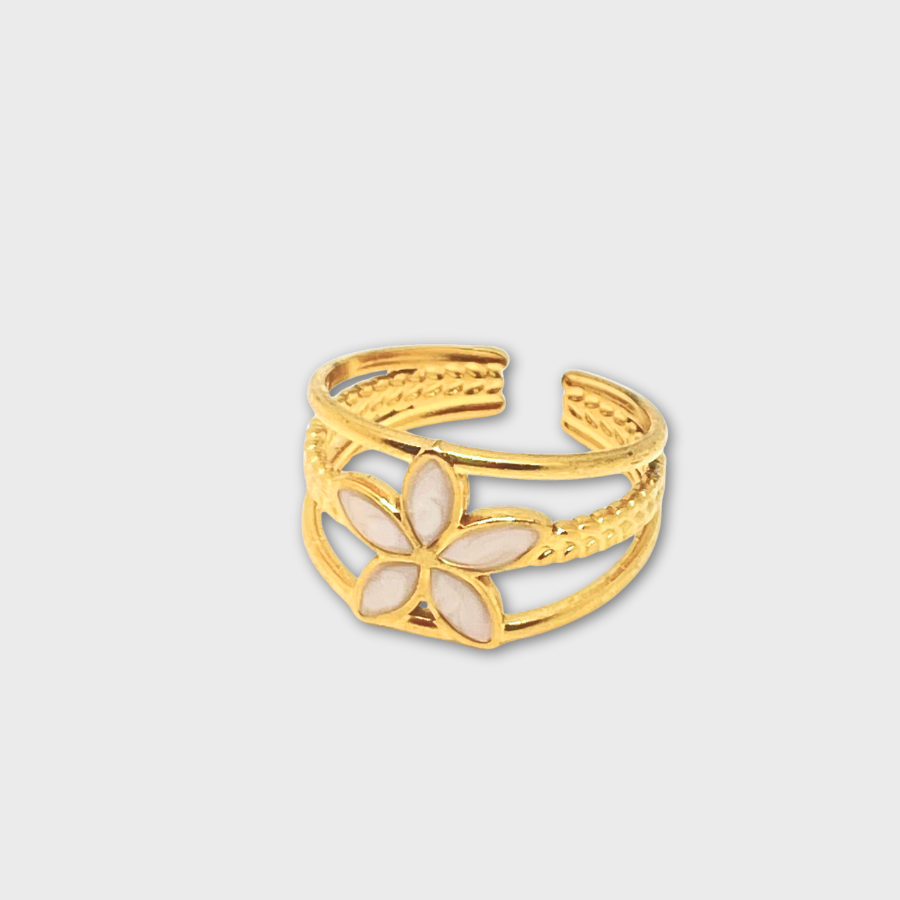 Bague Fleur Blanche en inox Dorée