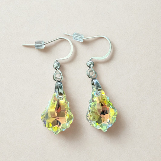 Boucles Baroque en cristal Aurore Boréale Dorée