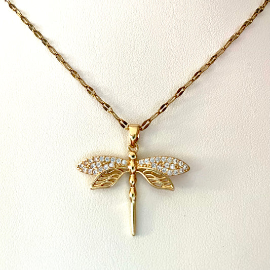 Collier Libellule en inox doré