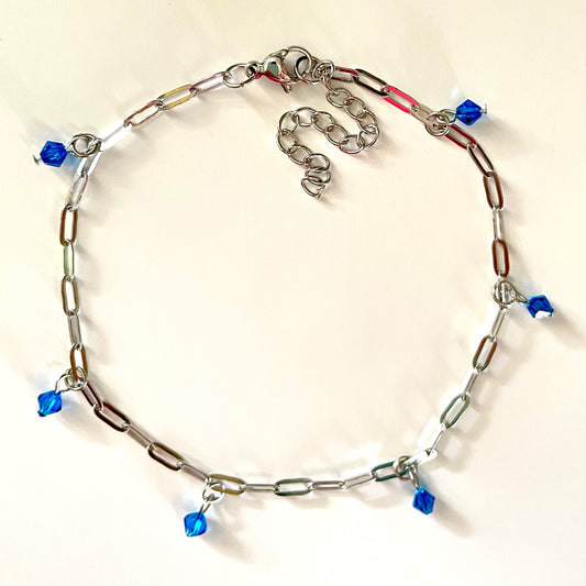 Chaîne de Cheville avec cristal bleu capri
