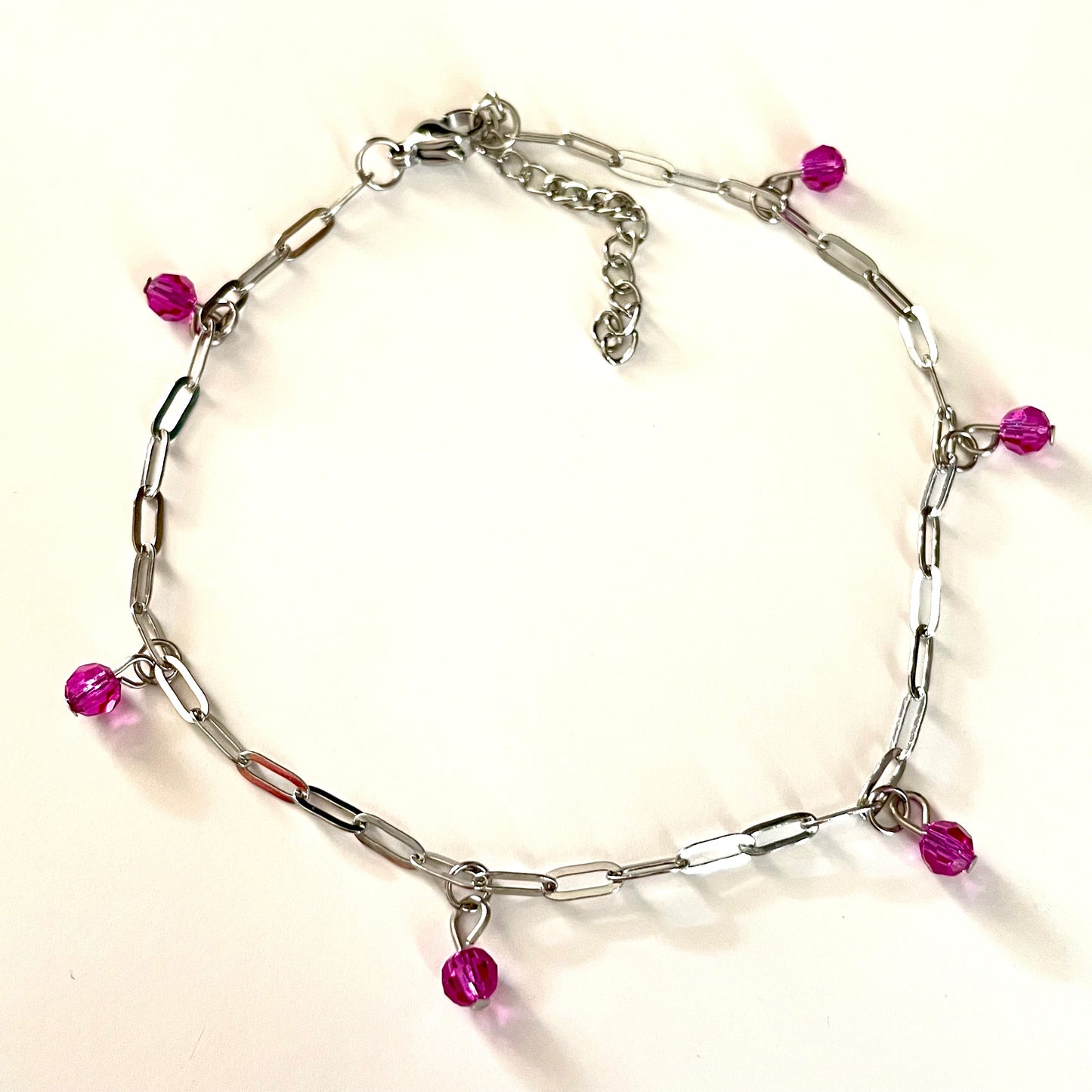 Chaîne de Cheville avec cristal rose fuchsia