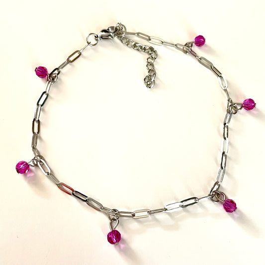 Chaîne de Cheville avec cristal rose fuchsia