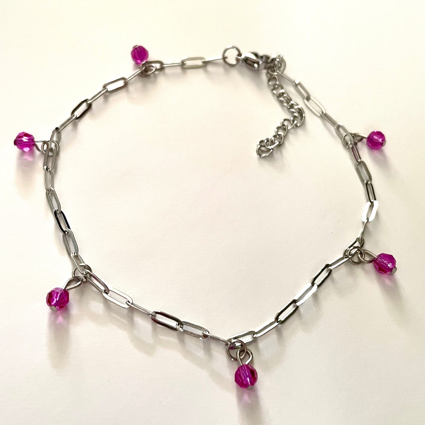 Chaîne de Cheville avec cristal rose fuchsia
