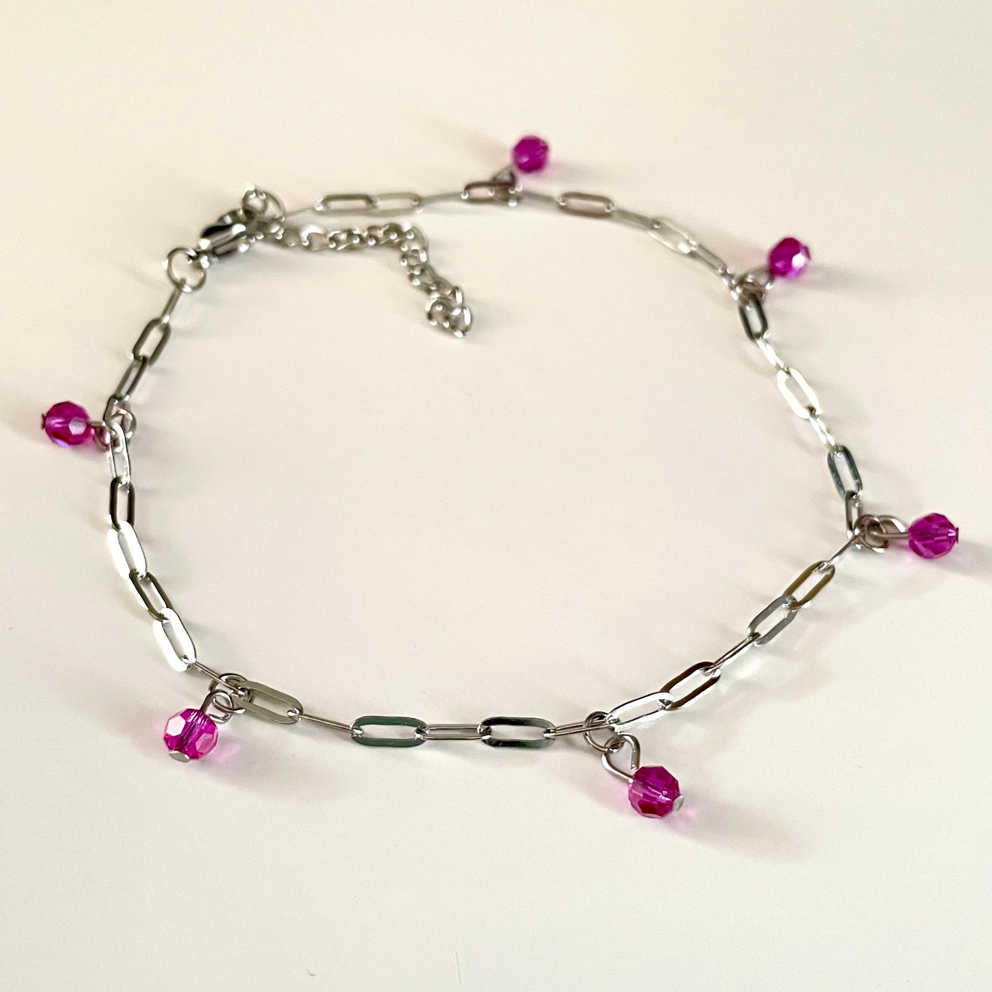 Chaîne de Cheville avec cristal rose fuchsia