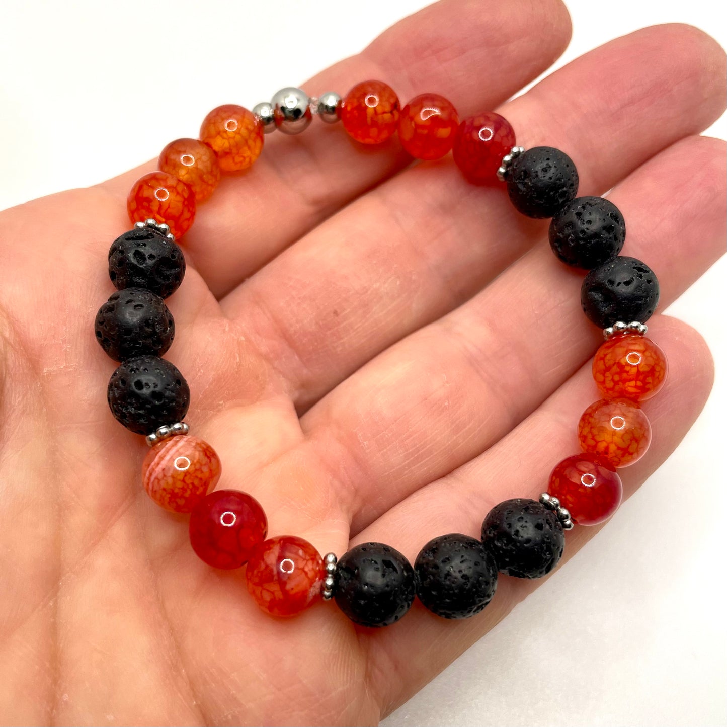 Bracelet en Agate de Feu Dragon et Pierre de Lave