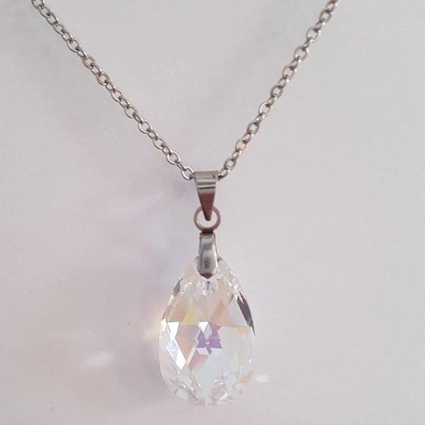 Gros Pendentif Poire Clair Shimmer en Cristal – Image 2