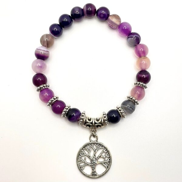 Bracelet en Agate Violette avec arbre de vie