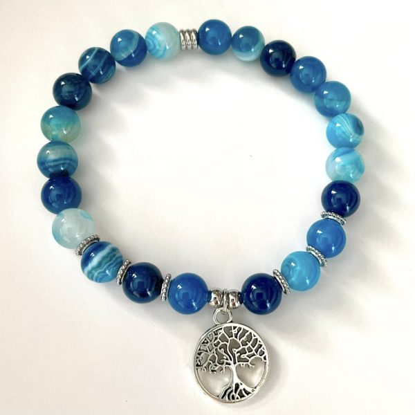 Bracelet en agate bleue et arbre de vie