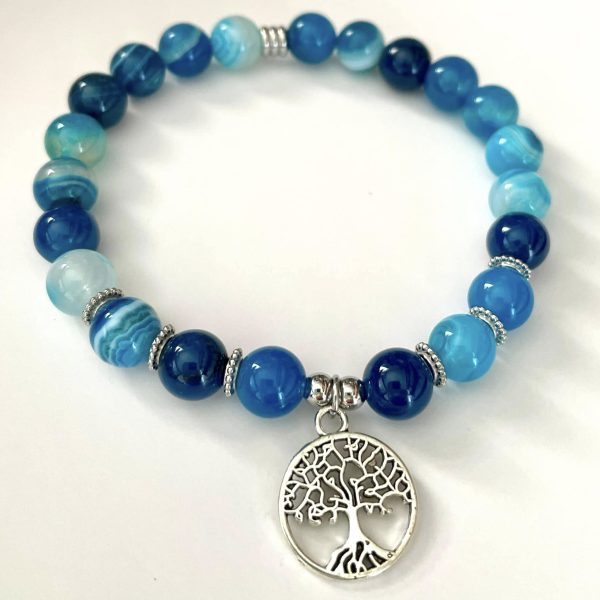 Bracelet en agate bleue et arbre de vie – Image 2