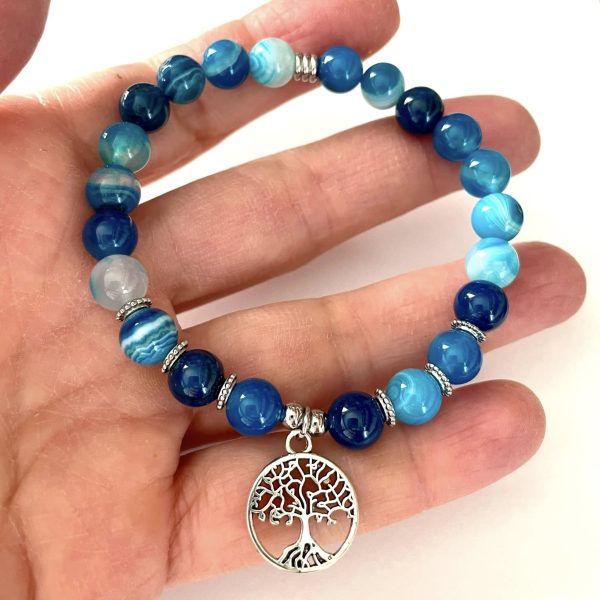 Bracelet en agate bleue et arbre de vie – Image 3